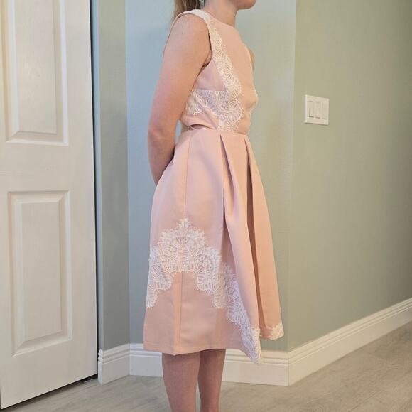 English Factory Dress Pink/Apricot Lace Elegant  Midi Dress Coquette Feminine - Picture 3 of 11